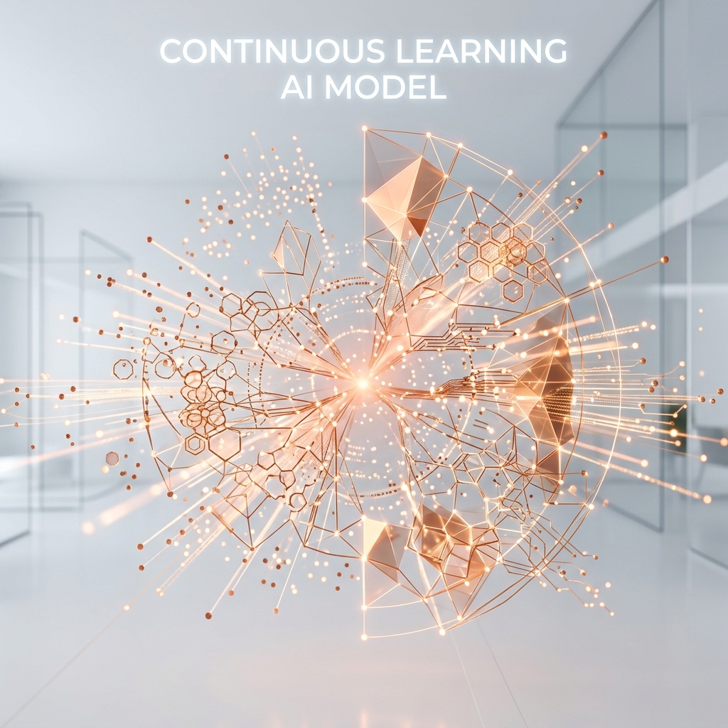 3D abstract visualization of GEOSIM continuous learning AI model